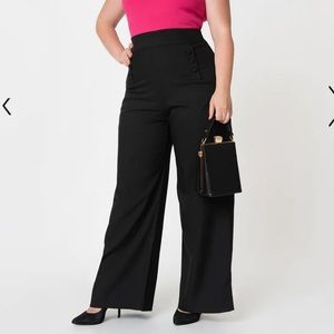 New Unique Vintage hi waist black wide leg sailor ginger pants plus